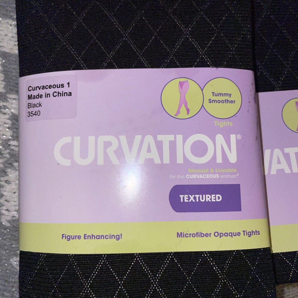 Curvation Textured Tights Microfiber‎ Opaque Enhancing Black Curvaceous 1 Argyle - Picture 2 of 4